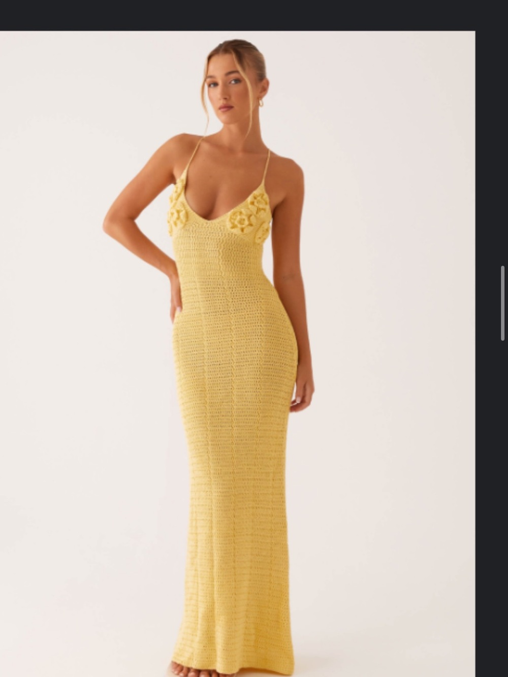 Peppermayo Yellow Crochet Maxi Dress with Floral Bust